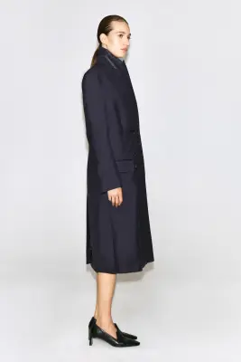 BLAZER LONG CROISÉ EN LAINE - BLEU MARINE — photo 4