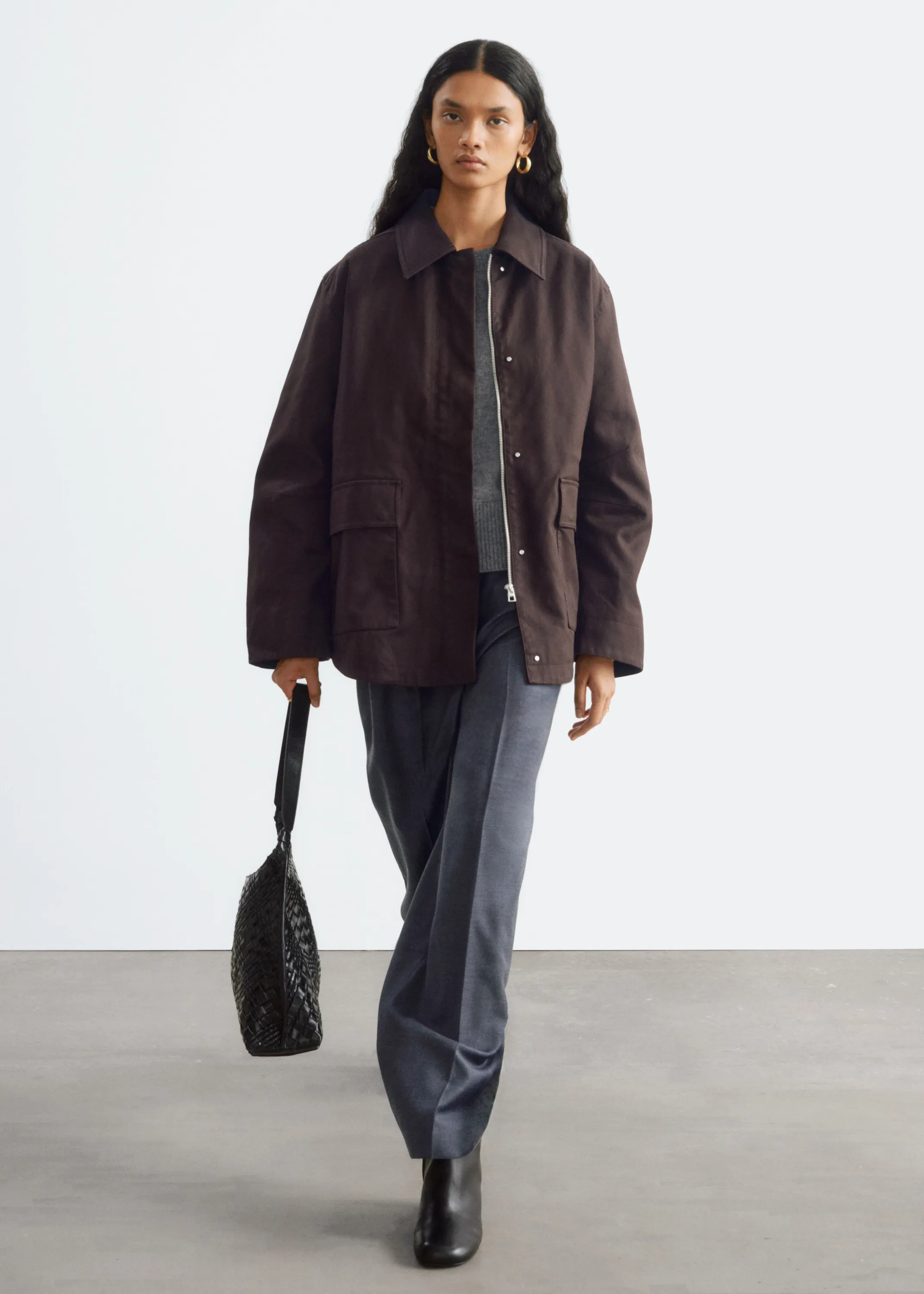 Veste utilitaire oversize à cordon de serrage - Marron foncé