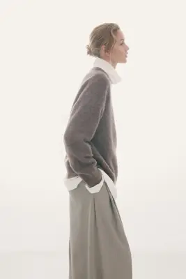 Pull oversize en alpaga mélangé - Taupe foncé chiné — photo 3