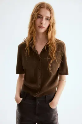 Gilet avec col - Marron foncé — photo 1