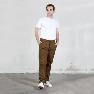 Pantalon workwear en croisé en coton bio 1G/256 - Ecorce — photo 4