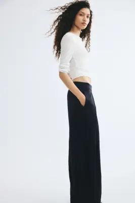 Pantalon froissé avec détails croisés - Bleu marine — photo 3