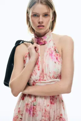 Robe dos nu avec liens à nouer - Rose clair/fleuri — photo 2