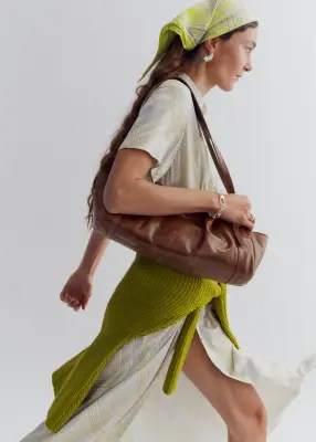 Sac porté épaule en cuir à silhouette basse - Marron Clair — photo 2