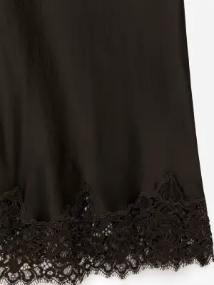 Jupe en satin avec finition en dentelle - Marron foncé — photo 4