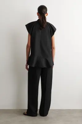 PANTALON DE TAILLEUR DROIT EN LIN MÉLANGÉ - NOIR — photo 2