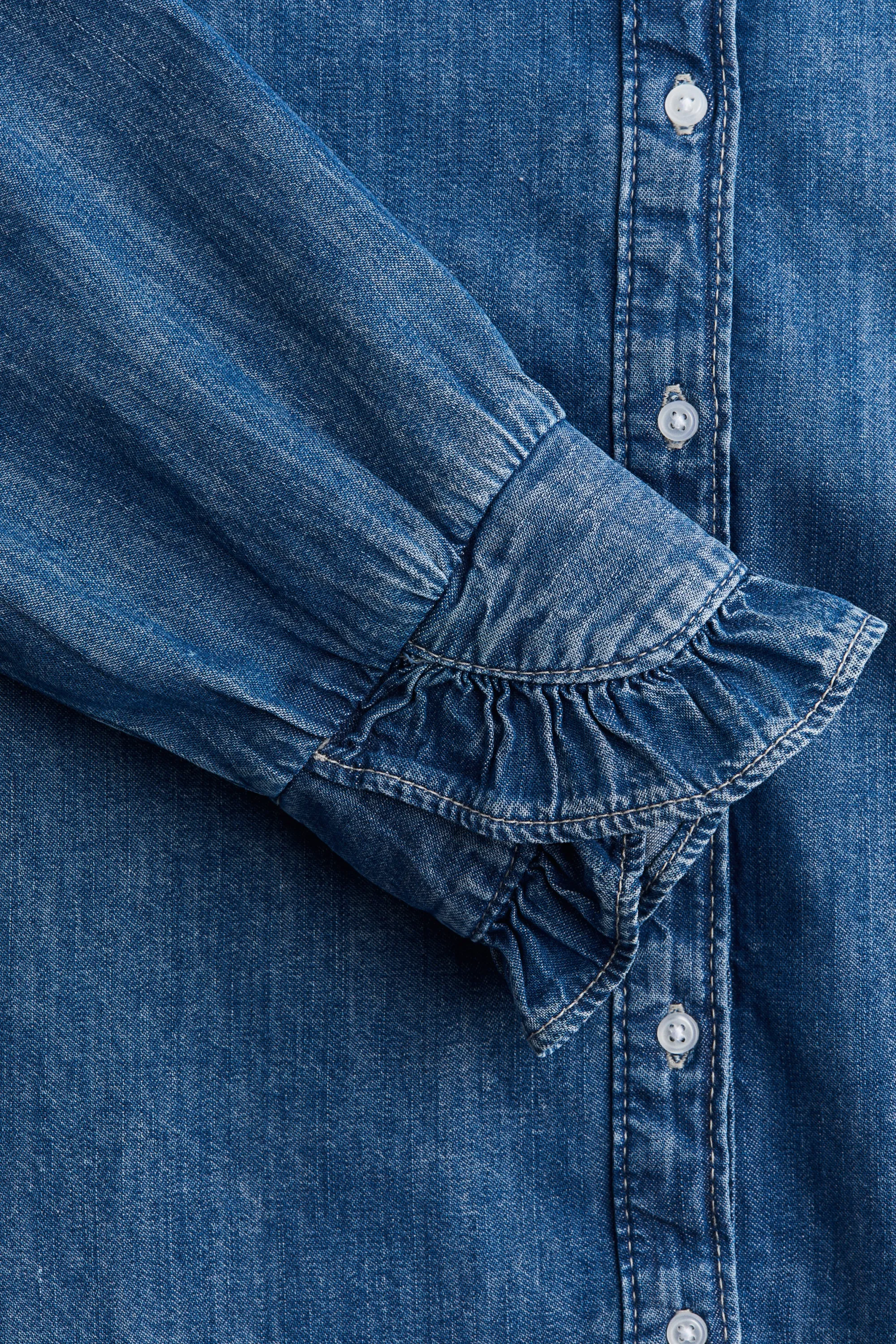 Frill-trimmed denim blouse - Bleu denim