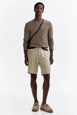 Short Regular Fit en lin mélangé - Crème — photo 2