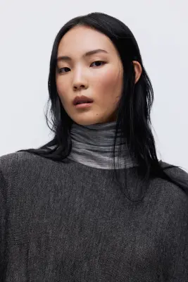Cape en maille fine - Gris foncé chiné — photo 2