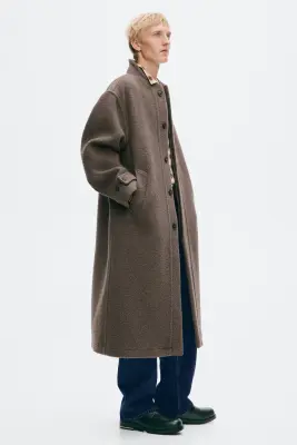 Manteau long en laine mélangée - Beige foncé — photo 2