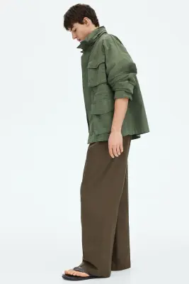 Pantalon large Loose Fit en lin mélangé - Taupe foncé — photo 4