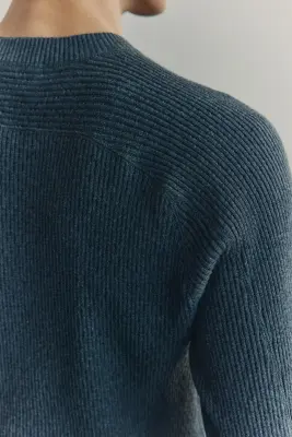 Pull Regular Fit en maille de coton côtelée - Gris foncé — photo 4