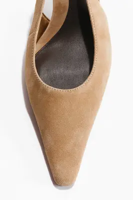Escarpins en cuir velours avec bride arrière - Beige — photo 2
