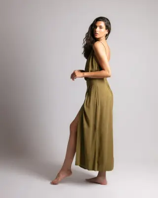 Robe Longue Faustina Vert Earth ⭐ Coup de coeur – Karma Koma — photo 4