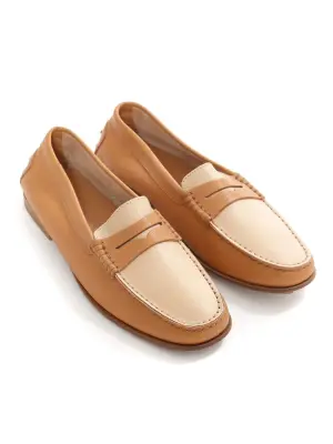 Mocassins GOMMINO en cuir grainé beige et marron camel Prix boutique 550€ Taille 38,5 — photo 3