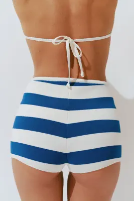 Short de plage en maille fine - Crème/rayé — photo 2