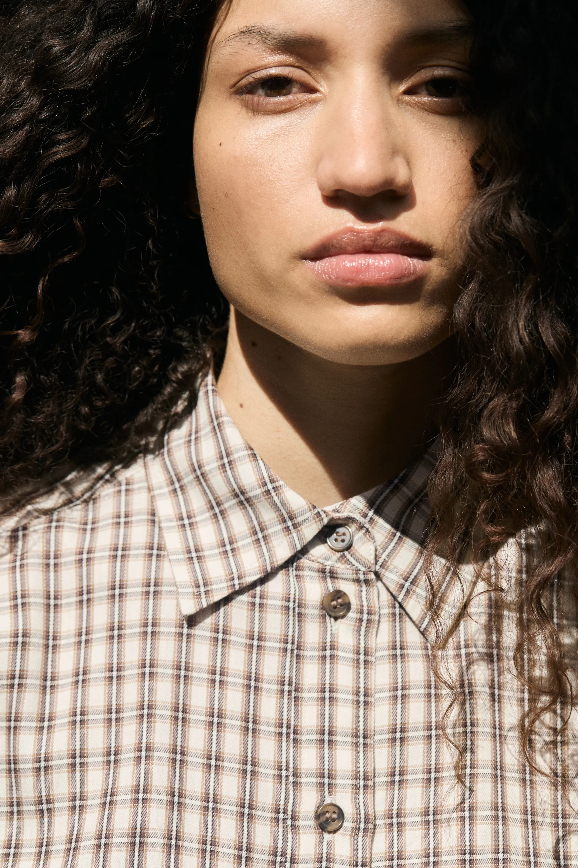 Chemise oversize en coton - Beige clair/carreaux