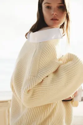 Pull oversize en laine mélangée - Crème — photo 2
