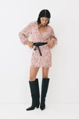 Robe froissée avec boutons - Rose/fleuri — photo 1