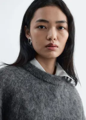 Pull en mohair mélangé à manches bouffantes - Gris chiné foncé — photo 3