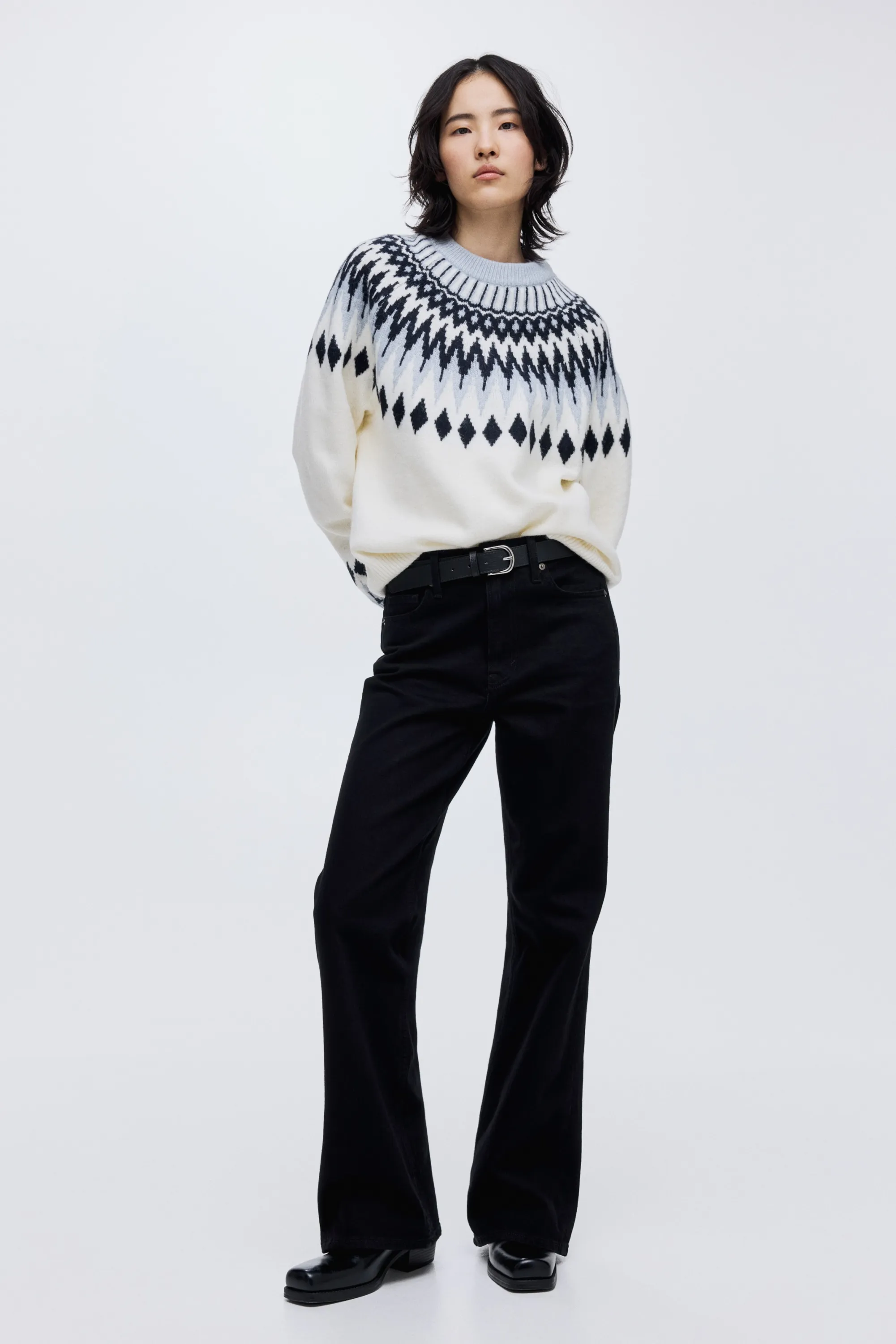 Pull en maille jacquard - Crème/motif
