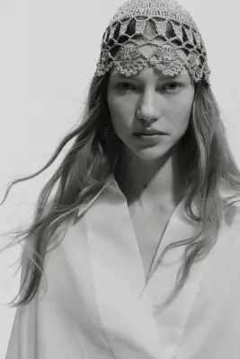 Chapeau façon crochet - Taupe/doré — photo 1