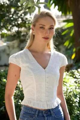 Gina Cotton Blouse - White embroidery — photo 2