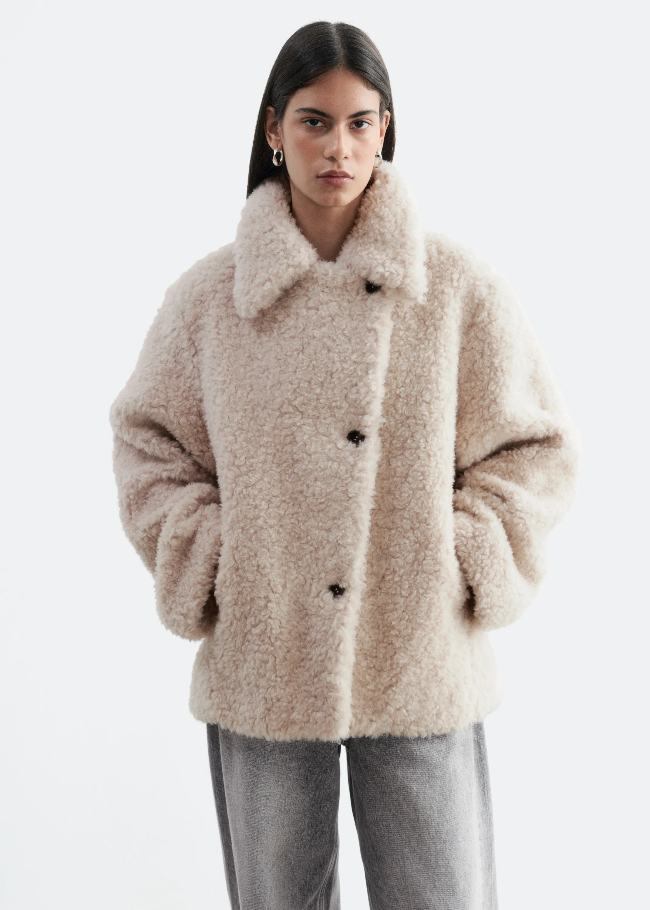 Veste en fausse fourrure de laine mélangée - Beige
