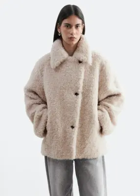 Veste en fausse fourrure de laine mélangée - Beige — photo 1
