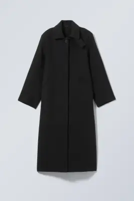 Manteau oversize en laine mélangée à boutonnage simple - Noir — photo 5