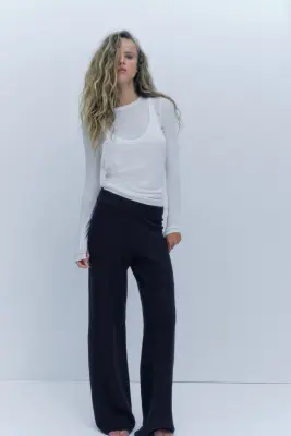 Pantalon large en maille - Bleu marine — photo 1