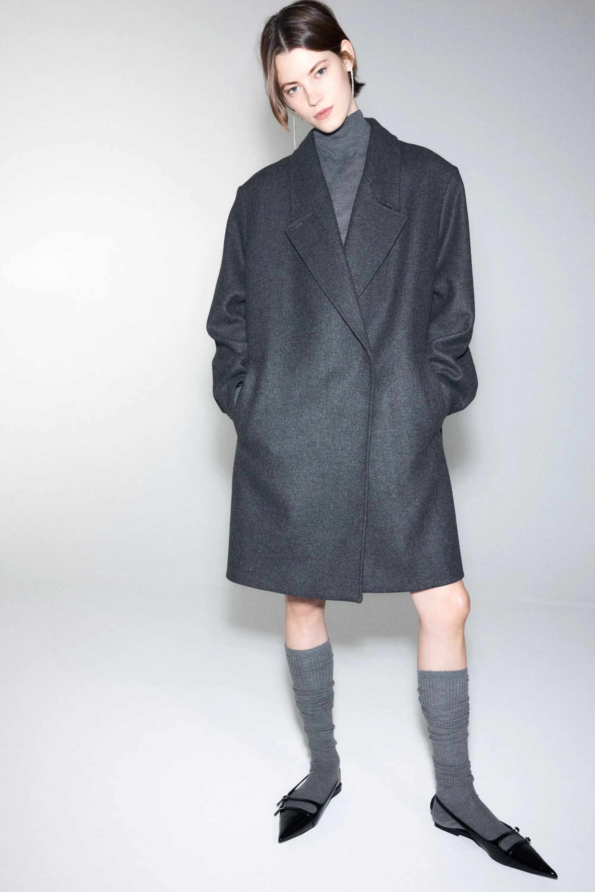 Manteau oversize en laine mélangée - Gris foncé