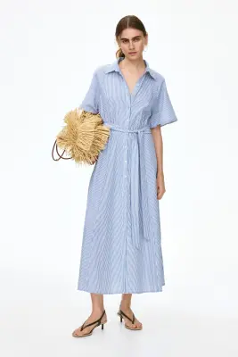 Robe chemise avec ceinture à nouer - Bleu/rayé — photo 2
