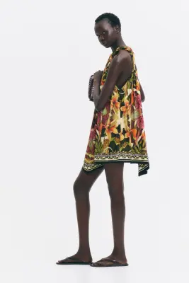 Robe à motif avec base en pointe - Orange vif/fleuri — photo 2
