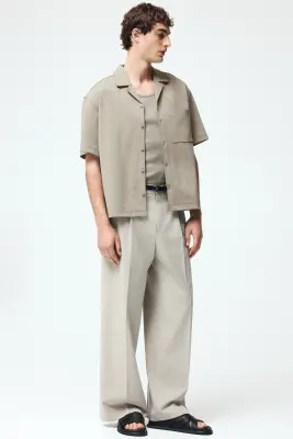 Chemise Relaxed Fit avec col cubain - Beige — photo 1