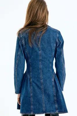 Robe en denim avec jupe évasée - Bleu denim — photo 3