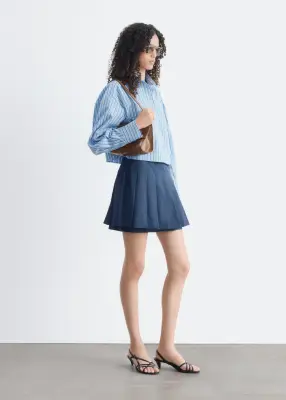 Chemise courte en sergé de coton - Bleu/Rayé — photo 4