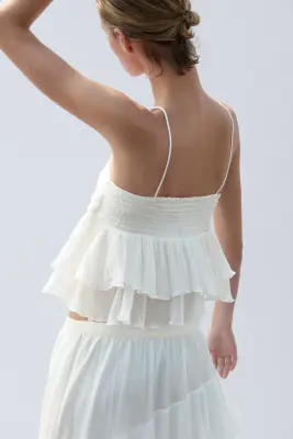 Top volanté à effet froissé - Crème — photo 3