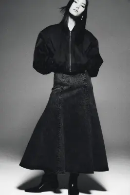 Jupe évasée en denim - Marron foncé/délavé — photo 3