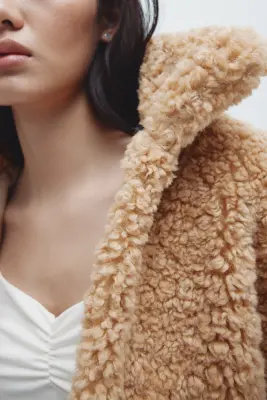Veste courte en tissu Teddy bear - Beige foncé — photo 2