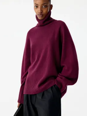 Pull col roulé en pur cachemire - Rouge foncé — photo 3