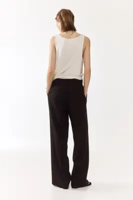 Pantalon chic en lin mélangé - Marron foncé — photo 3