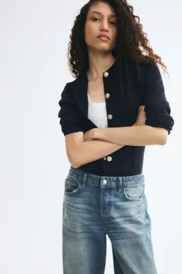 Gilet ajusté en maille fine - Bleu marine — photo 2