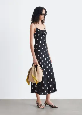 Robe midi à cordon de serrage - Noir/Blanc — photo 4