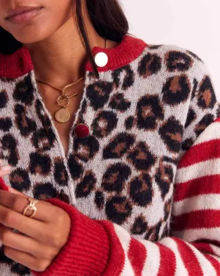 Cardigan Idole rouge et léopard — photo 2