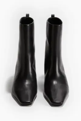 Bottines à talon en cuir - Noir — photo 3