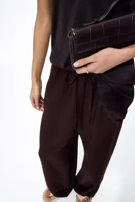 Pantalon en lin mélangé - Marron foncé — photo 1