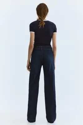 Wide High Waist Jeans - Bleu denim foncé — photo 4