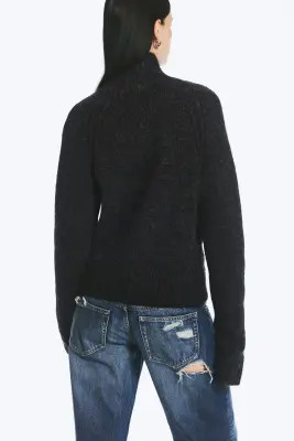 Cardigan zippé ajusté en maille douce - Gris foncé chiné — photo 3