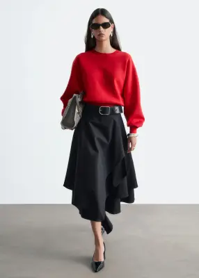 Pull en maille à finitions côtelées - Rouge — photo 1